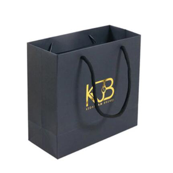 Bespoke Company Made Logo Hot Foil Stamping Custom Black Paper Bag with Rope Handle Manufacturer, Manufacturers