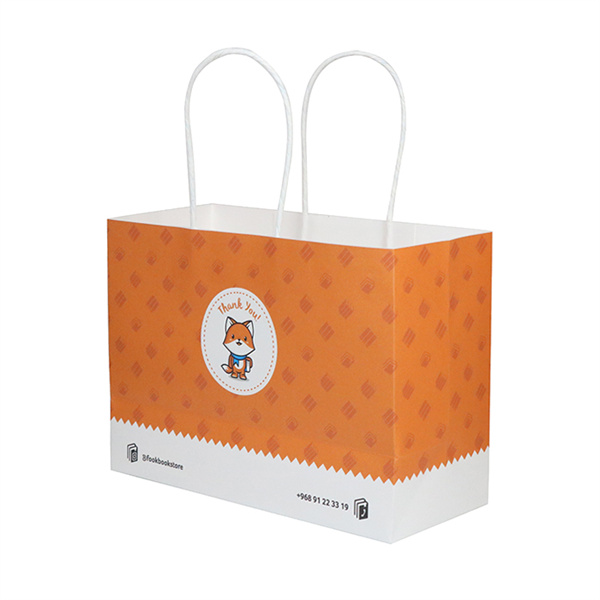 Customized Printing White Kraft Paper Bag with Twisted String Handle