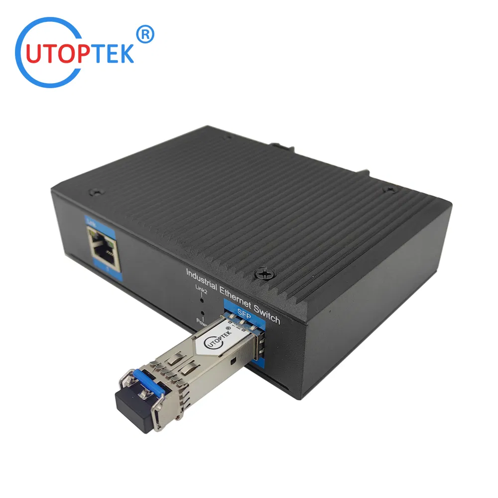 Industrial DIN Rail 1 RJ45+1 SFP Module LC 20km Single Mode Unmanaged Gigabit Media Converter 12V-52V Power