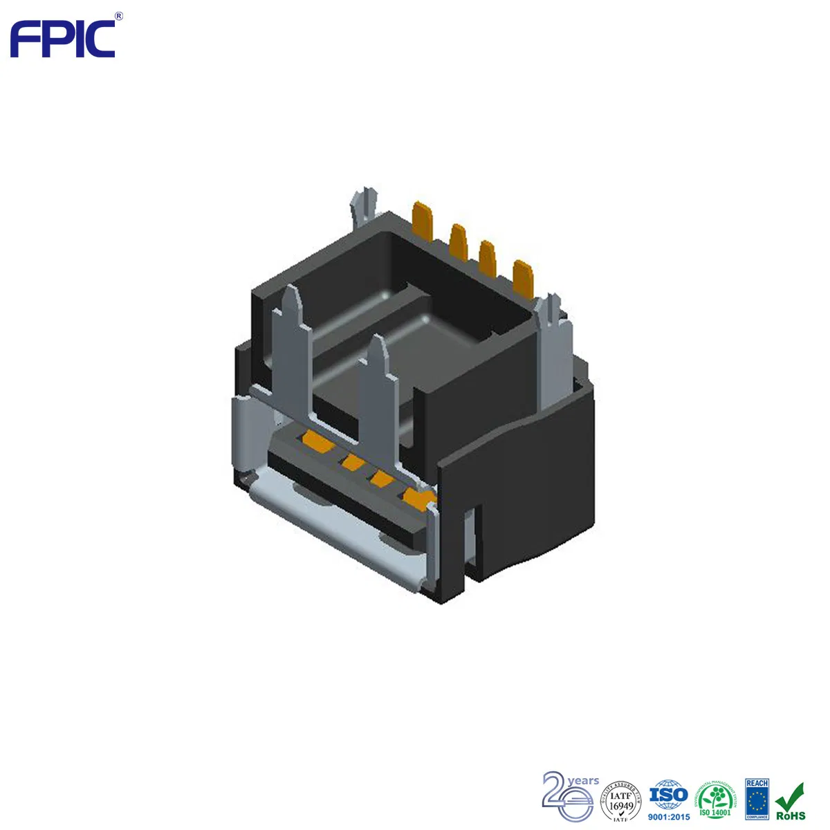 Short Leadtime 14.6mm Higher Electronic Charge Socket Two Feet PCB Board USB Af Adapter