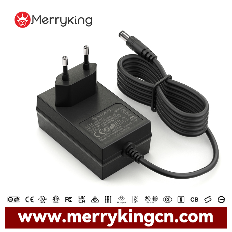 Merryking High Quality CE GS RoHS Euro Plug Wall Mount AC Adapter Supplier 12V 1A 12W AC DC Power Supply 12V 2A 24W Power Adapter for LED Strips