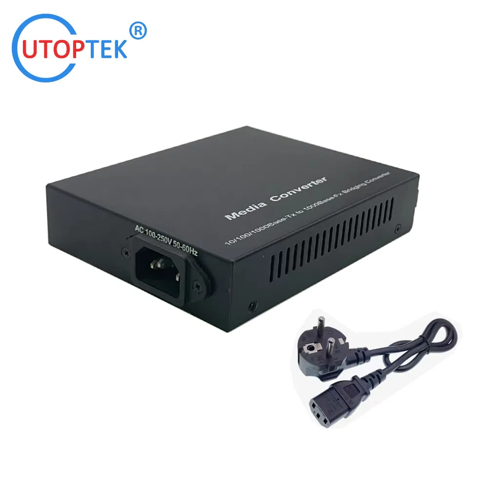 Gigabit Media Converter with Built-in Power AC 100V~250V Single Mode 20km Internal Power Fiber Media Converter