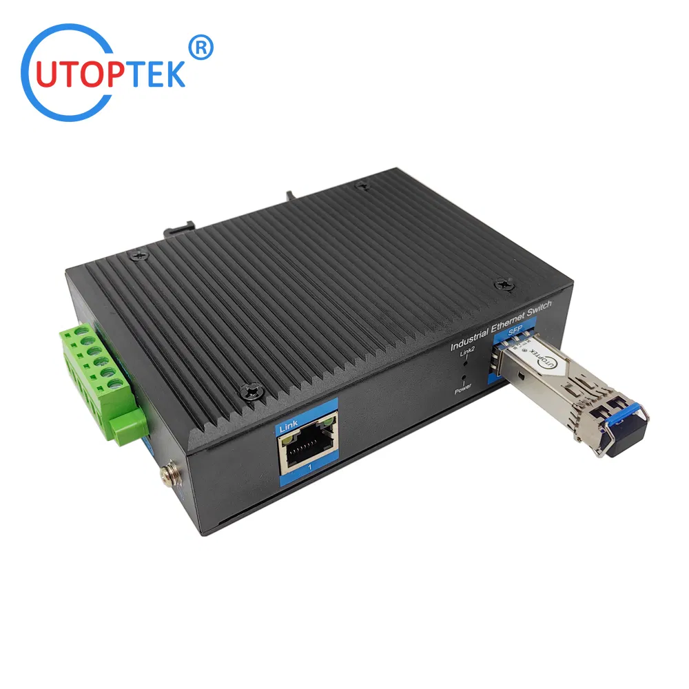 Industrial DIN Rail 1 RJ45+1 SFP Module LC 20km Single Mode Unmanaged Gigabit Media Converter 12V-52V Power
