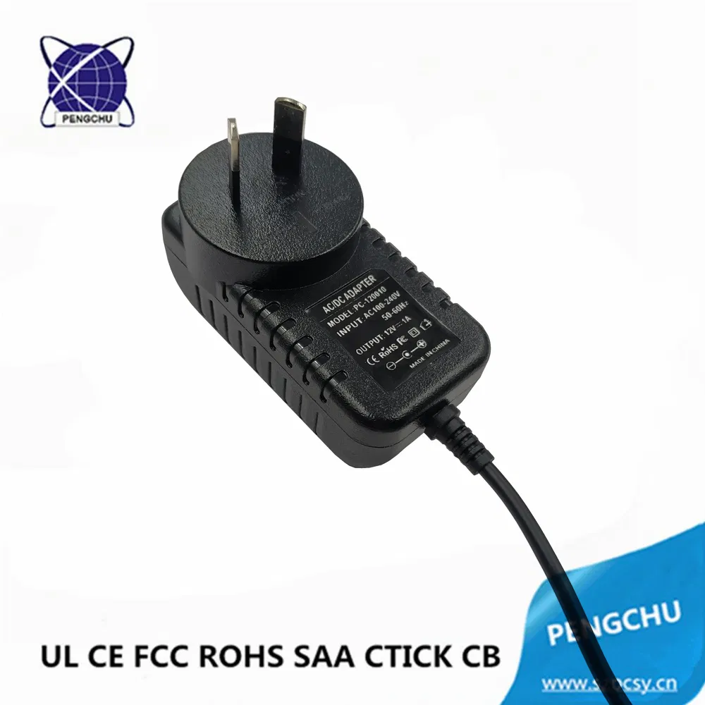 ETL CE FCC RoHS SAA CB AC to DC Wall Mounted Switch Power Adaptor 12V 1A 12W for LED Strip Light