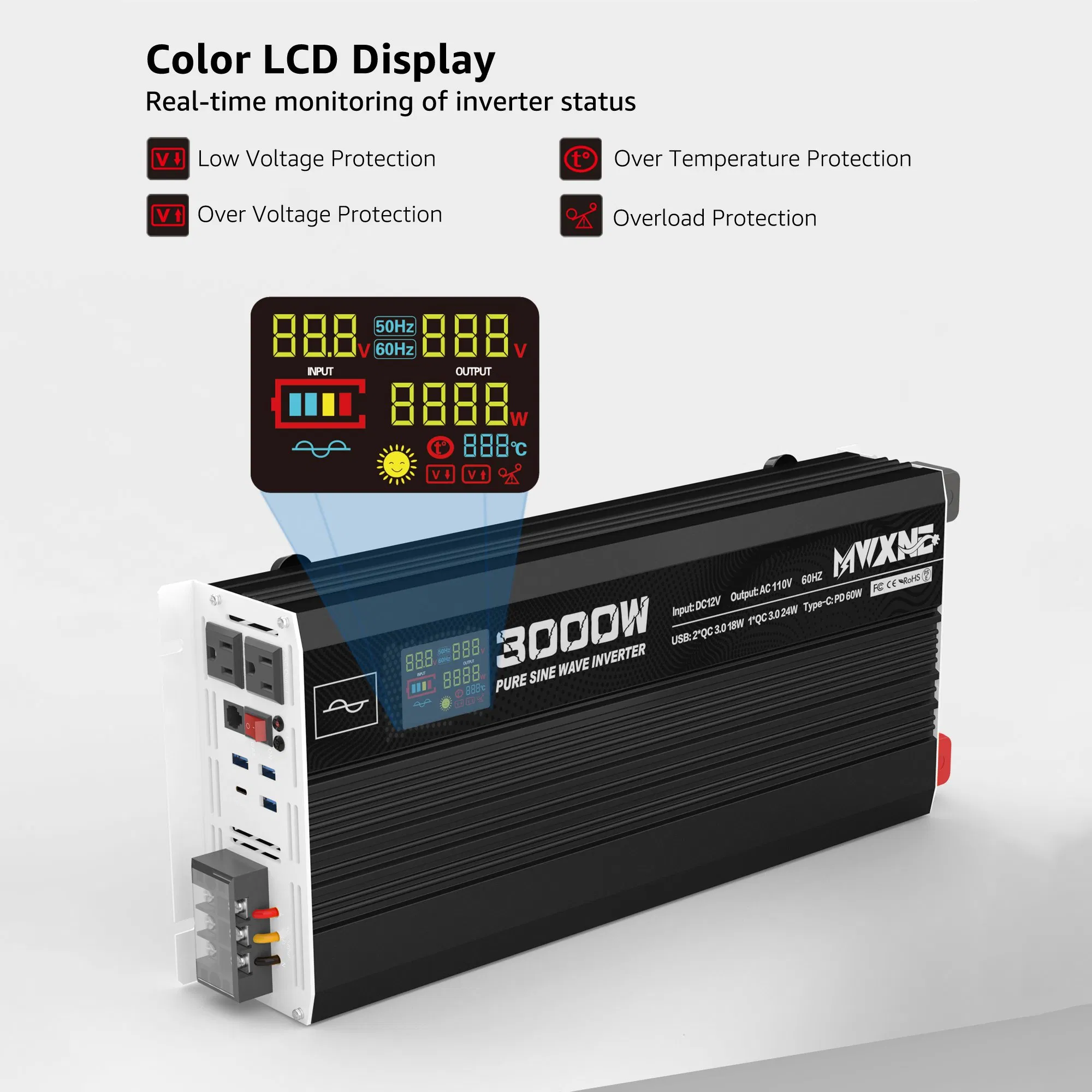 3000W Power Inverter 12V DC to 110V AC Converter for Home