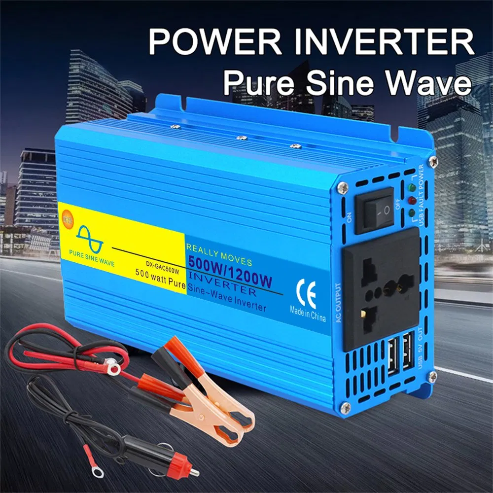 Universal Sockets DC to AC 12vto 220V Continuous Power 500W 1000W 1200W Pure Sine Wave Inverter Converter for Home