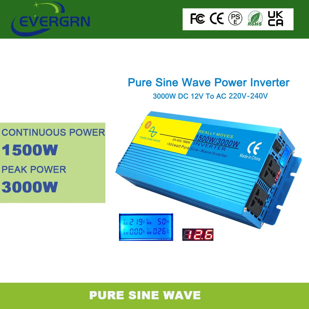 Converter for Home 1500W 1.5kw 3000W DC to AC 12V 220V Pure Sine Wave Power Inverter Universal Sockets