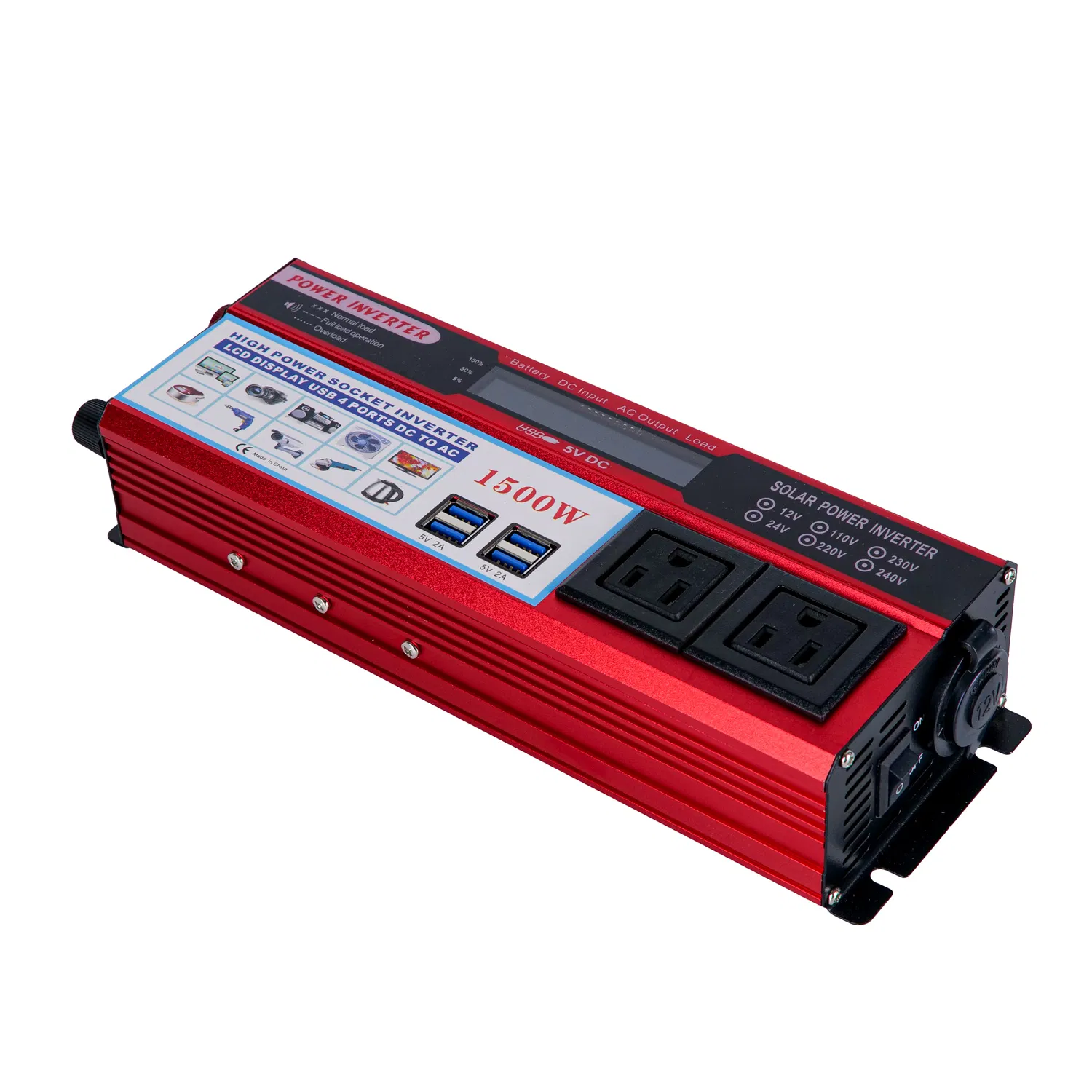 Car power inverter modified sine wave converter dc 12v to ac 120v 1500 watt power supply inverter with LCD display and 4 USB ports