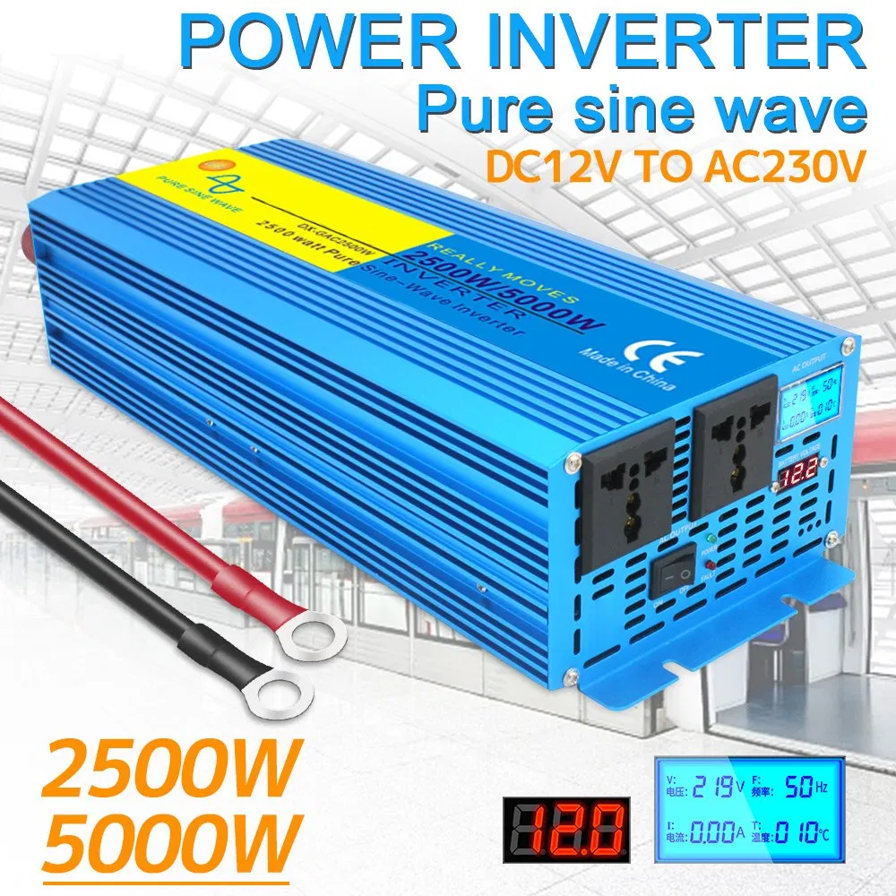 Voltage Converters 2500W 3000W 5000W 6000W Universal Sockets DC 12V to AC 220V Pure Sine Wave Power Inverter