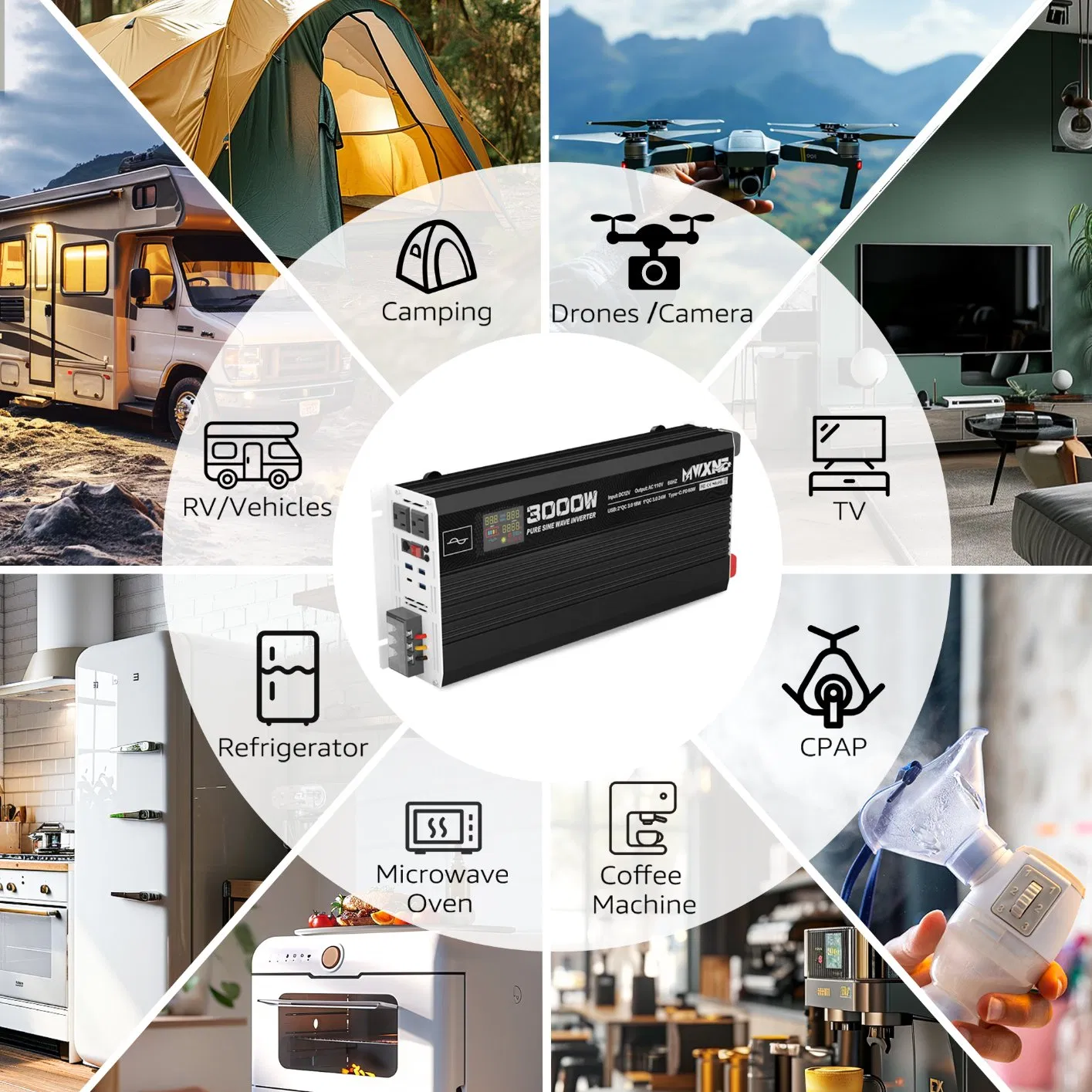 3000W Power Inverter 12V DC to 110V AC Converter for Home