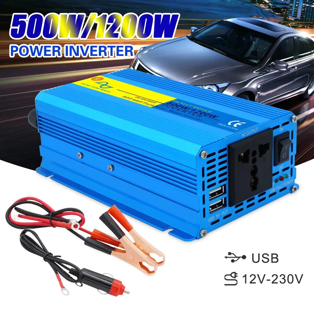 Universal Sockets DC to AC 12vto 220V Continuous Power 500W 1000W 1200W Pure Sine Wave Inverter Converter for Home