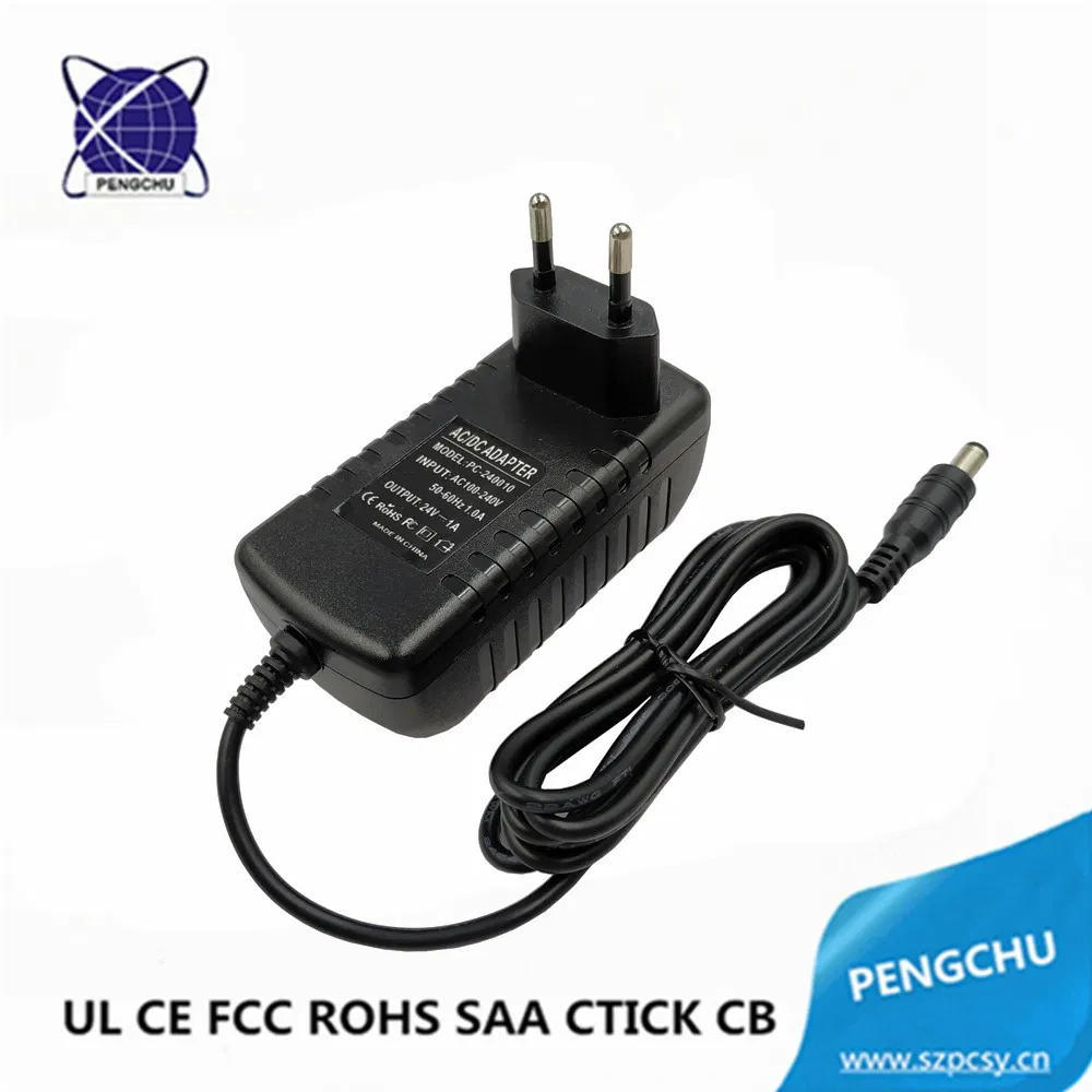UL ETL CE FCC RoHS SAA C-tick CB Approved 24W 24V 1A Wall Mounted Power Adapter