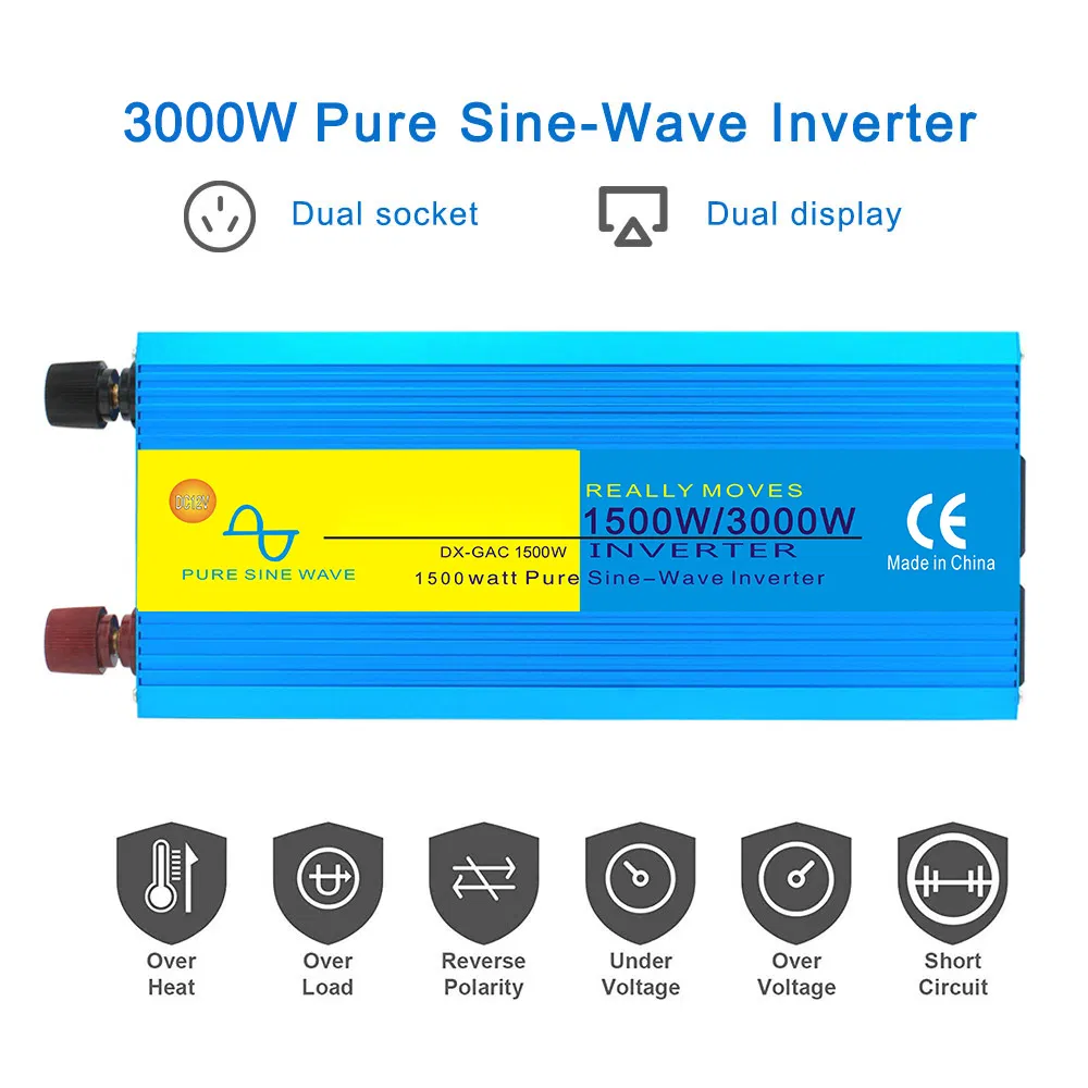 Converter 1500W 1.5kw 3000W 3kw DC to AC 12V 220V 230V Pure Sine Wave Power Inverter Universal Sockets for Home
