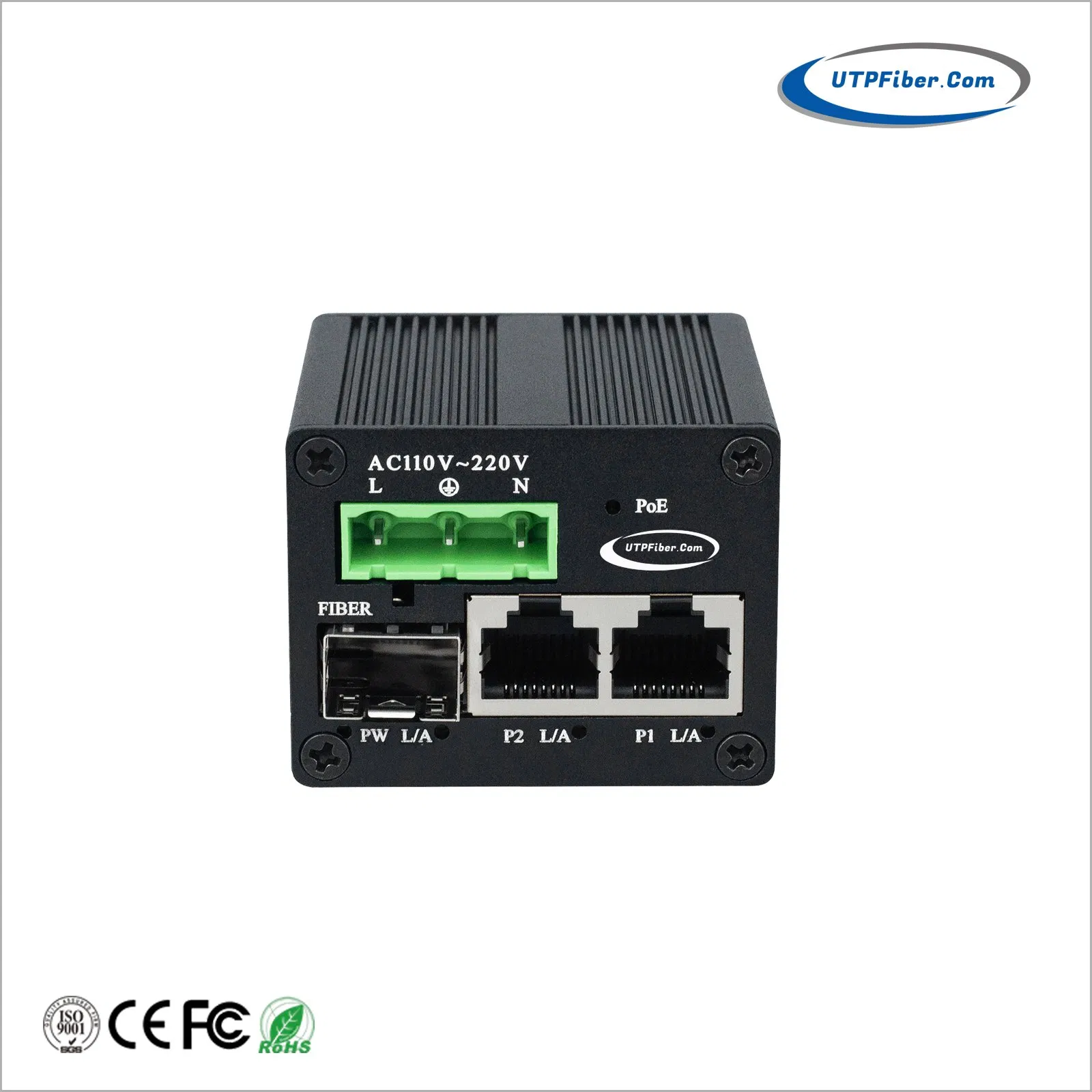 Mini Industrial 2-Port 10/100/1000t 802.3at Poe + 1-Port 100/1000X SFP Gigabit Media Converter with 85-250VAC Power Input, AC Powered Poe Media Converter