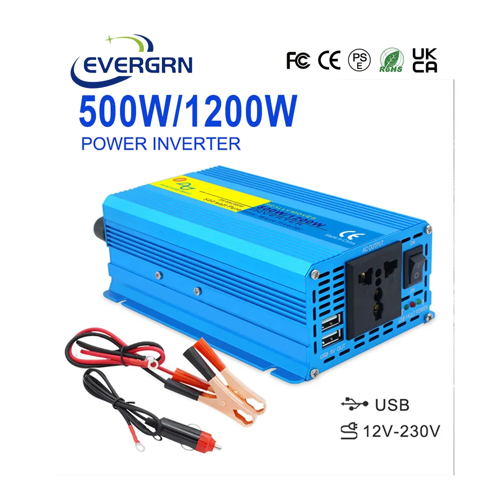Universal Sockets DC to AC 12vto 220V Continuous Power 500W 1000W 1200W Pure Sine Wave Inverter Converter for Home