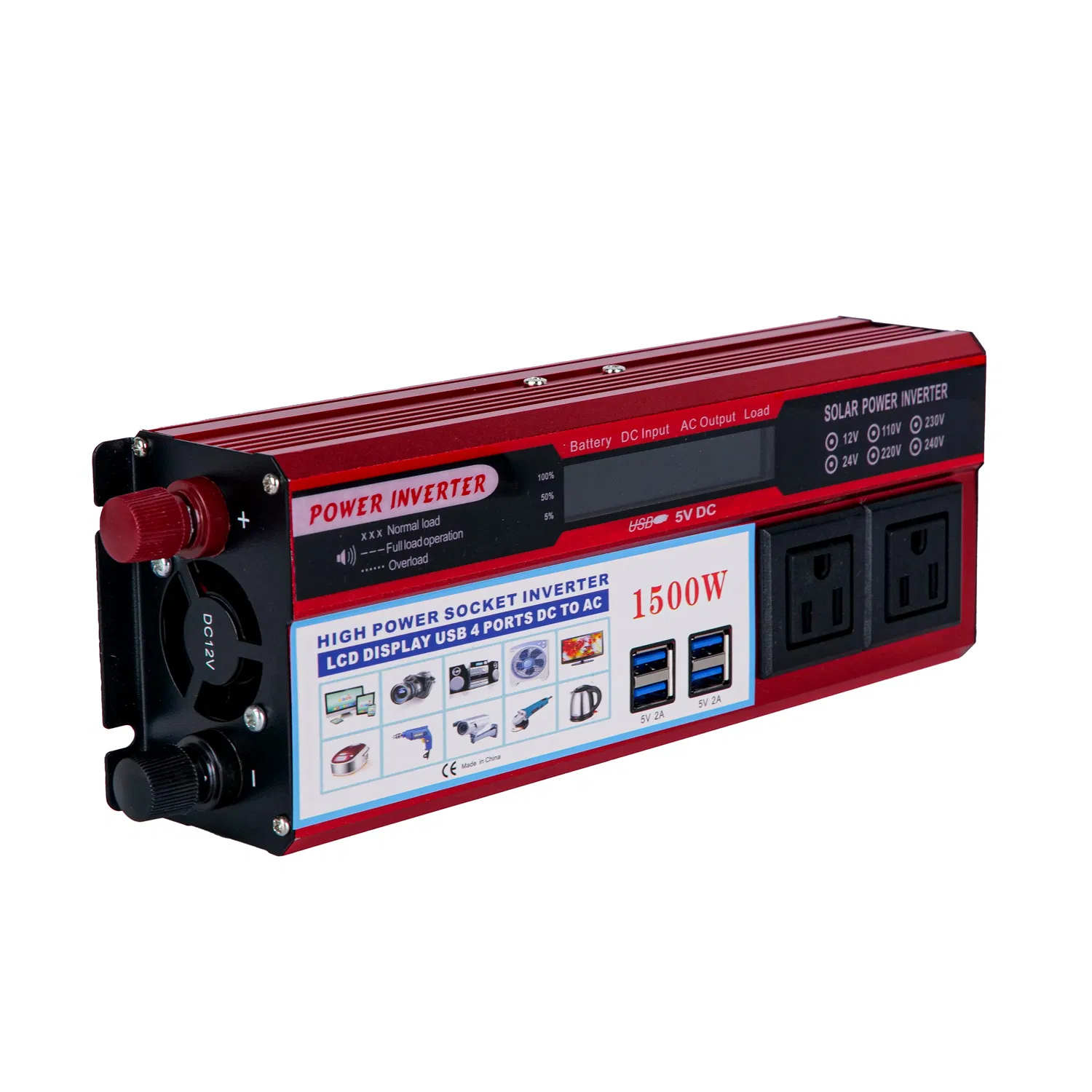 Car power inverter modified sine wave converter dc 12v to ac 120v 1500 watt power supply inverter with LCD display and 4 USB ports