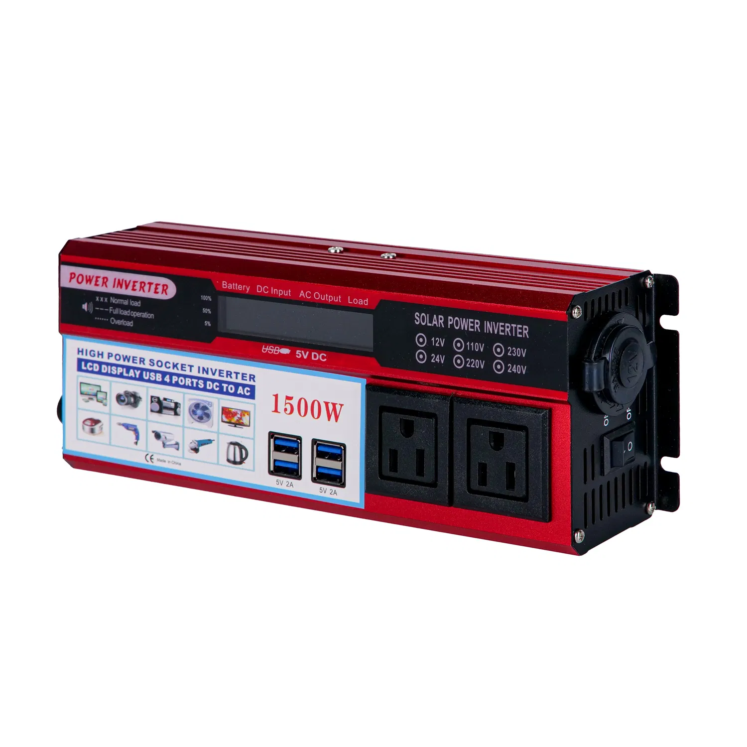 Car power inverter modified sine wave converter dc 12v to ac 120v 1500 watt power supply inverter with LCD display and 4 USB ports