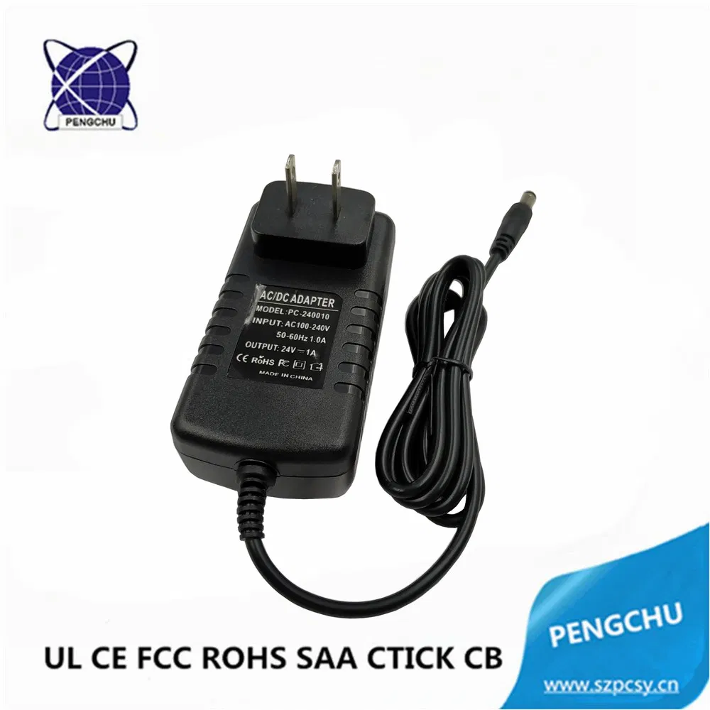 UL ETL CE FCC RoHS SAA C-tick CB Approved 24W 24V 1A Wall Mounted Power Adapter