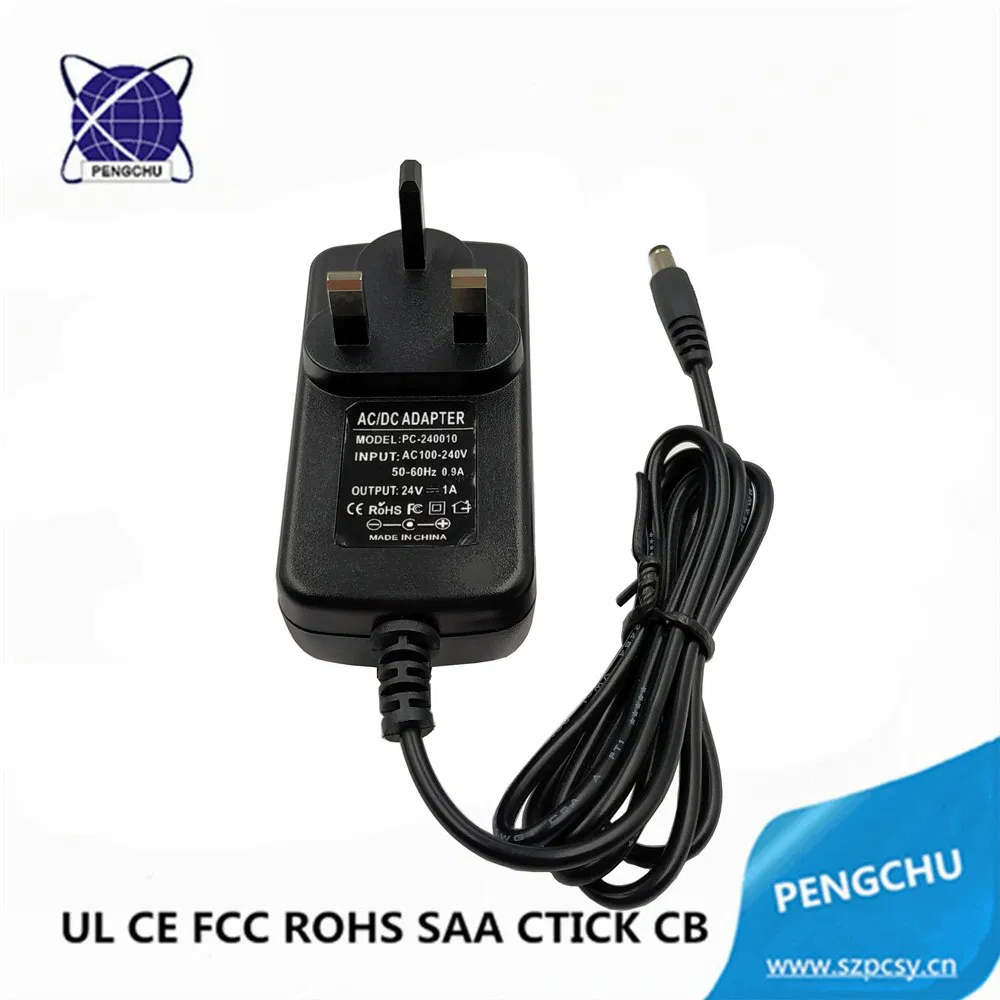 UL ETL CE FCC RoHS SAA C-tick CB Approved 24W 24V 1A Wall Mounted Power Adapter