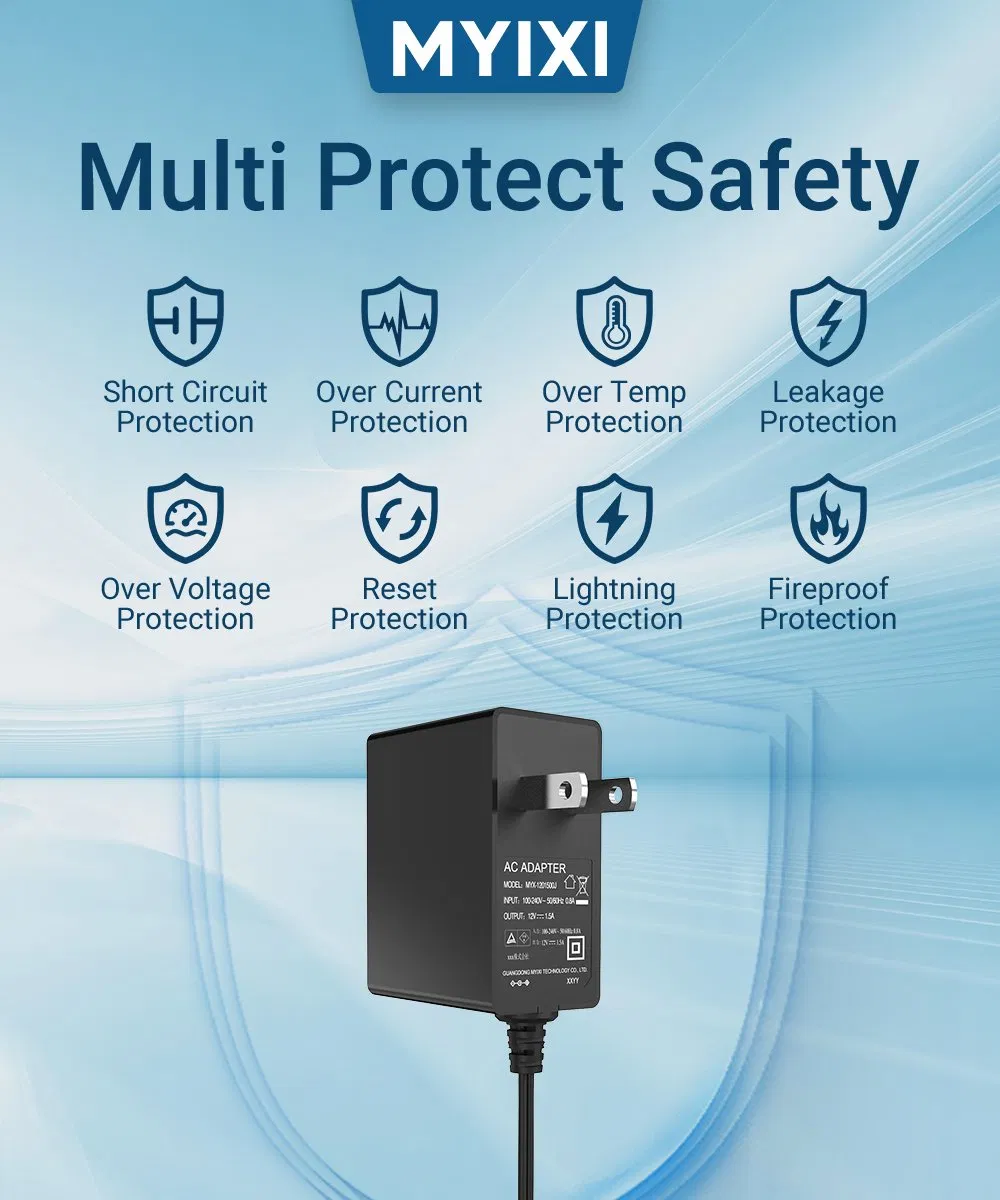 Myixi New GaN 12V 1A Power Adapter Class 2 AC DC Power Adaptor 12W CE RoHS ETL Custom OEM Factory Company Manufacturer Universal Power Supply
