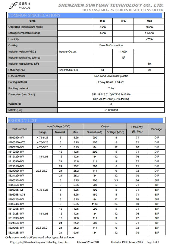 Medical Industrial Supplies DC-DC Power Module 1W-2W Converter