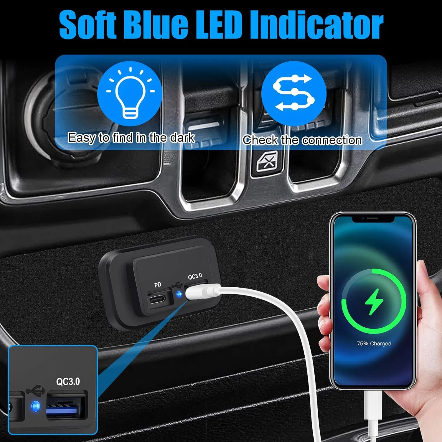 12V USB Outlet Dual Quick Charge 3.0 12V Socket USB Charger and Pd Type-C Power Socket Adapter for RV Marine Motorcycle