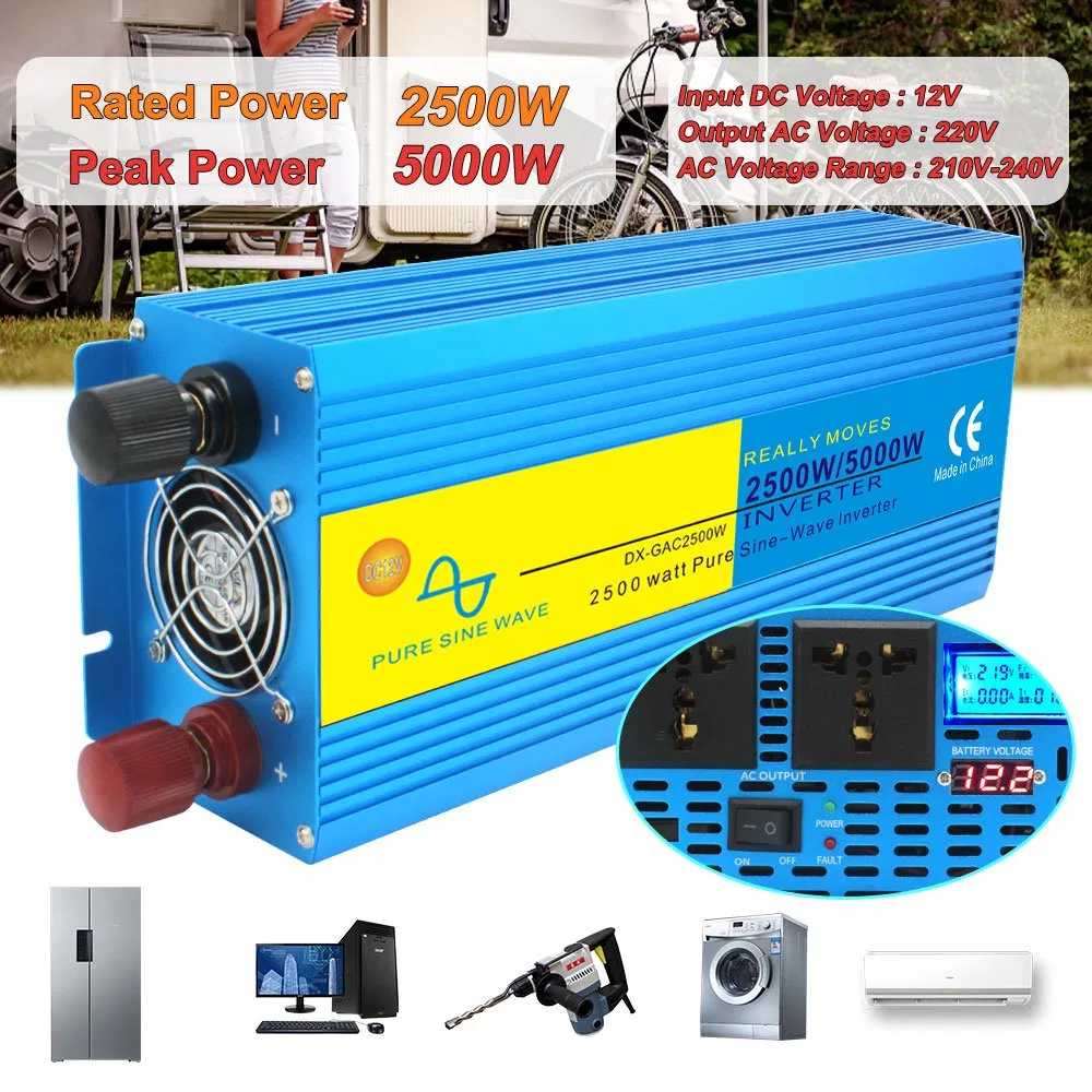 Voltage Converters 2500W 3000W 5000W 6000W Universal Sockets DC 12V to AC 220V Pure Sine Wave Power Inverter