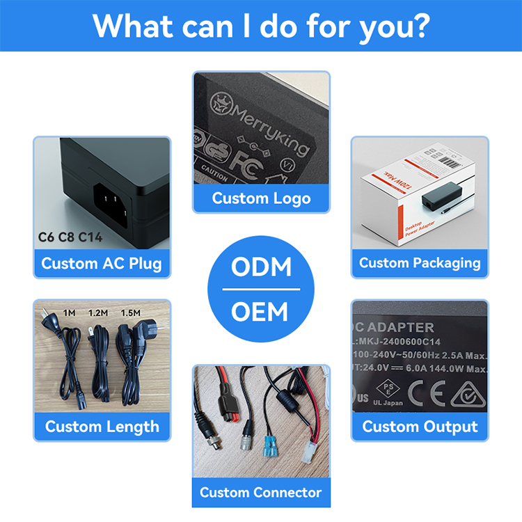Merryking Customizable OEM AC 100-240V DC 5V 9V 10V 12V 13V 15V 19V 20V 24V 36V 42V 48V 56V 2A 3A 4A 5A 6A 7A 8A 10A Printer Laptop Desktop Power Adapter Supply