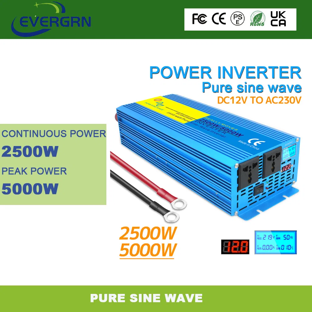 Voltage Converters 2500W 2.5kw 5000W DC 12V to AC 220V Pure Sine Wave Power Inverter for Universal Sockets