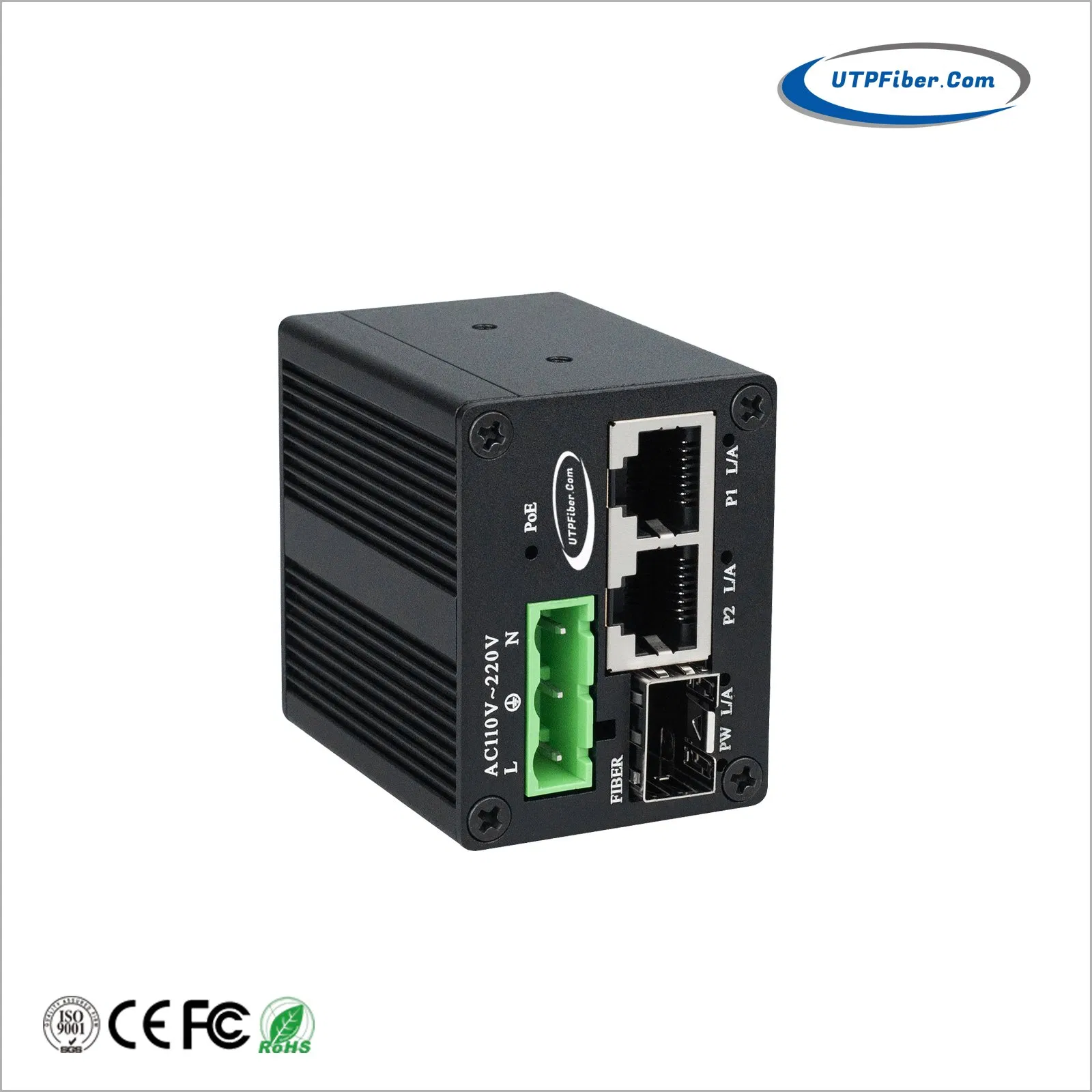 Mini Industrial 2-Port 10/100/1000t 802.3at Poe + 1-Port 100/1000X SFP Gigabit Media Converter with 85-250VAC Power Input, AC Powered Poe Media Converter