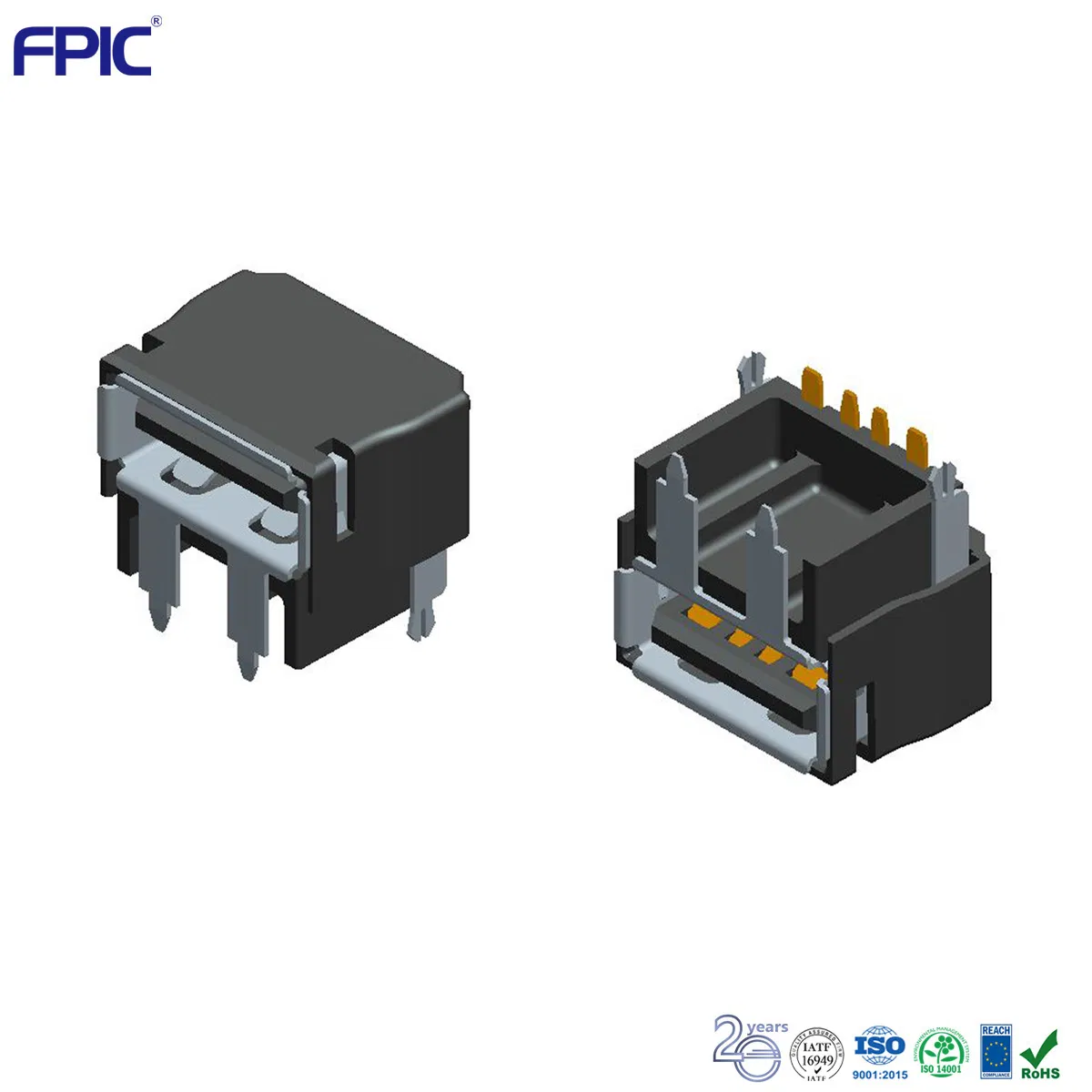 Short Leadtime 14.6mm Higher Electronic Charge Socket Two Feet PCB Board USB Af Adapter