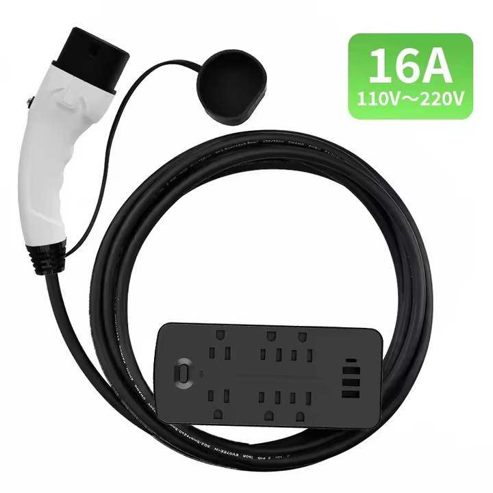 Portable EV Home Charger 16A Electric Adapter Wall Tap AC Socket Surge Protector Type-1 Power Strip Portable