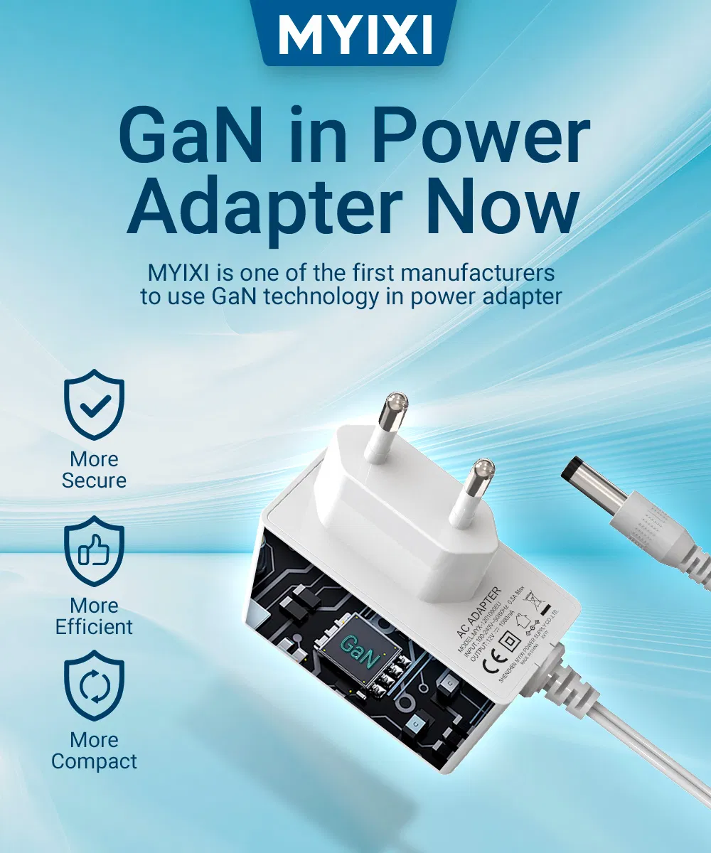 New GaN 12V 1A 12W Power Adapter Class 2 AC DC Power Adaptor White Color 12W CE RoHS Custom OEM Universal Power Supply for United States Telecome Medical