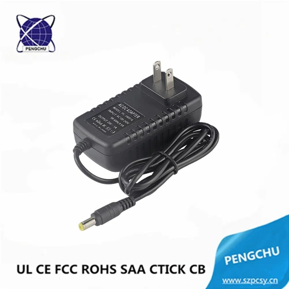 UL ETL CE FCC RoHS SAA C-tick CB Approved 24W 24V 1A Wall Mounted Power Adapter