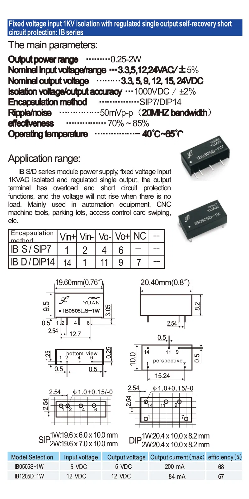 Medical Industrial Supplies DC-DC Power Module 1W-2W Converter