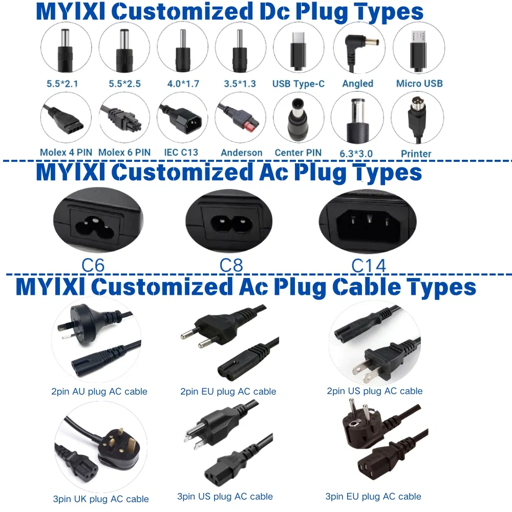 Myixi High Quality 12V 7.5A 90W Desktop Switching Power Adaptor 15V 6A 24V 3.75A AC DC Power Adapter Factory Switching Power Supply Class 1 Class 2 OEM ODM