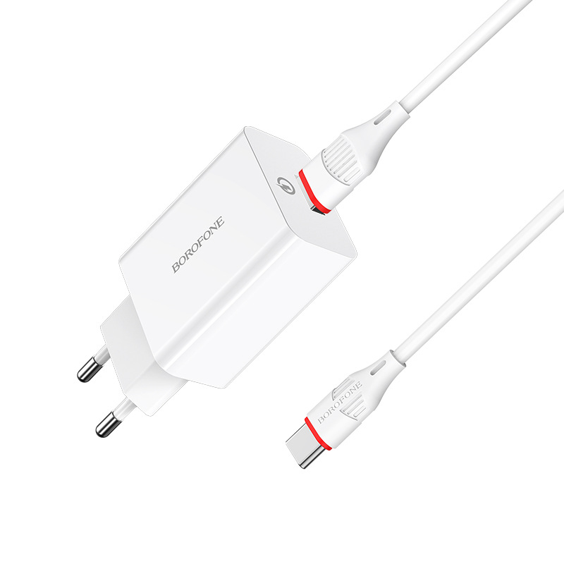 EU Plug Borofone Ba21A QC3.0 Long Journey 18W Single Port Charger Power Adapter Set with USB-C / Type-C/Micro Charging Cable