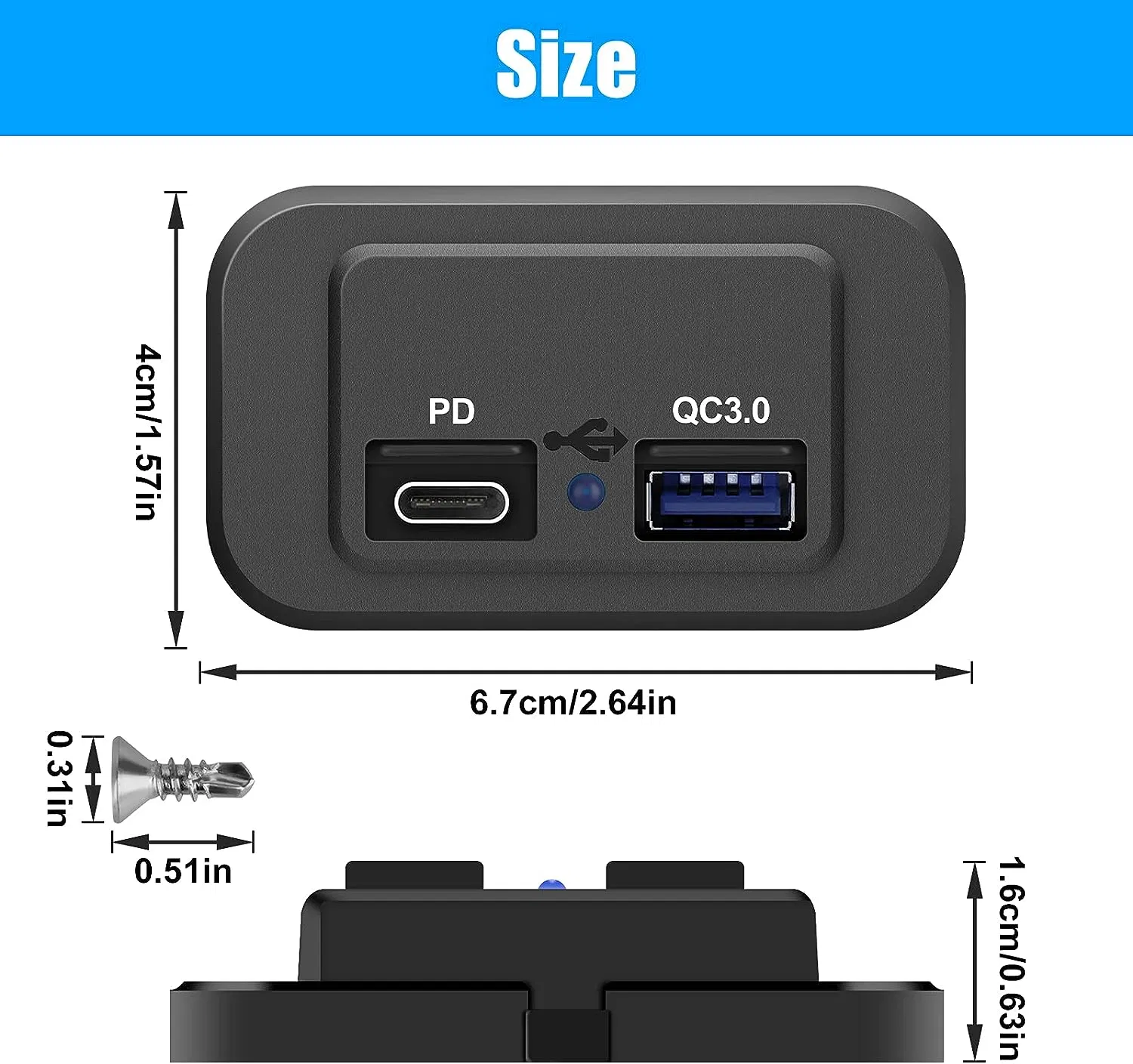 12V USB Outlet Dual Quick Charge 3.0 12V Socket USB Charger and Pd Type-C Power Socket Adapter for RV Marine Motorcycle