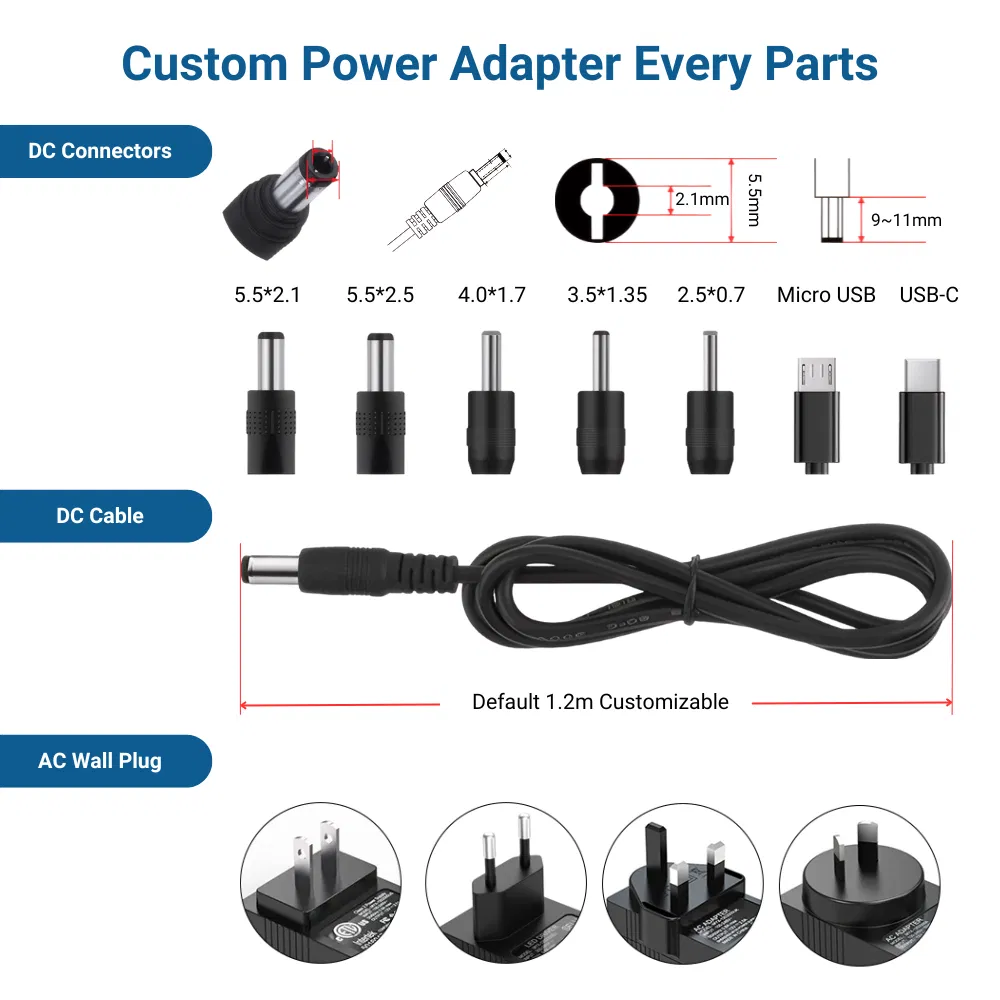 65watt AC Adapter 12V 15V 18V 20V 24V Medical Grade Power Adapter 24volts 2.7AMP IEC60601 AC DC Desktop Power Supply