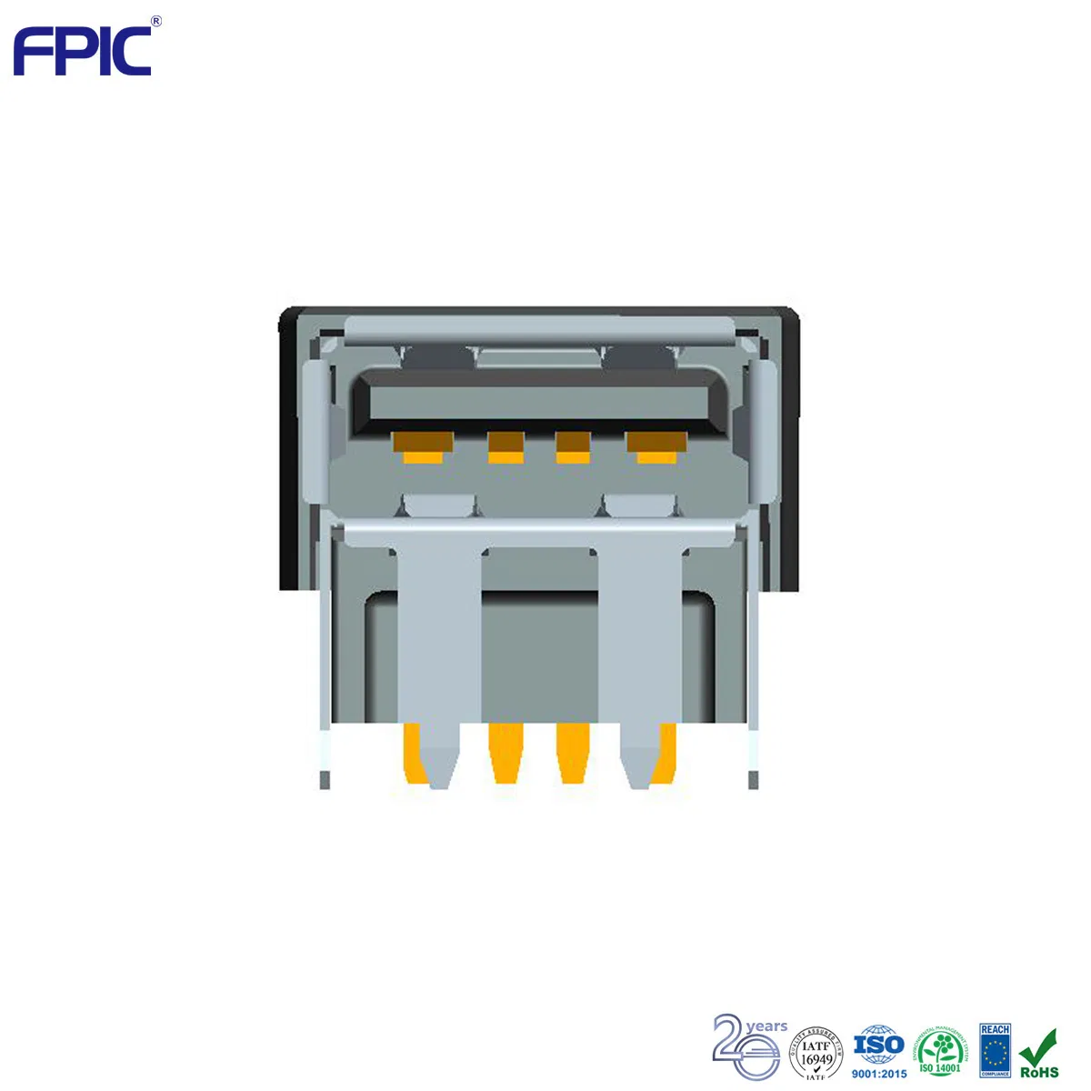 Short Leadtime 14.6mm Higher Electronic Charge Socket Two Feet PCB Board USB Af Adapter