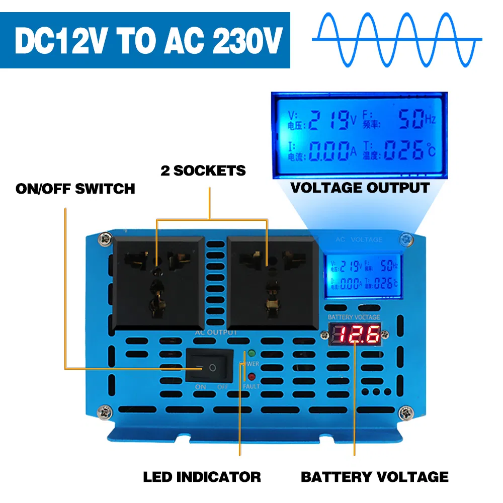 Converter for Home 1500W 1.5kw 3000W DC to AC 12V 220V Pure Sine Wave Power Inverter Universal Sockets