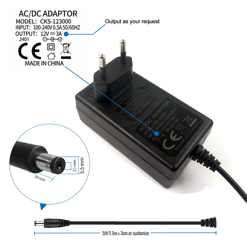 China Manufactures Portable Fast Power Charger 12V 3A Universal Charger AC 36W Power Adapter