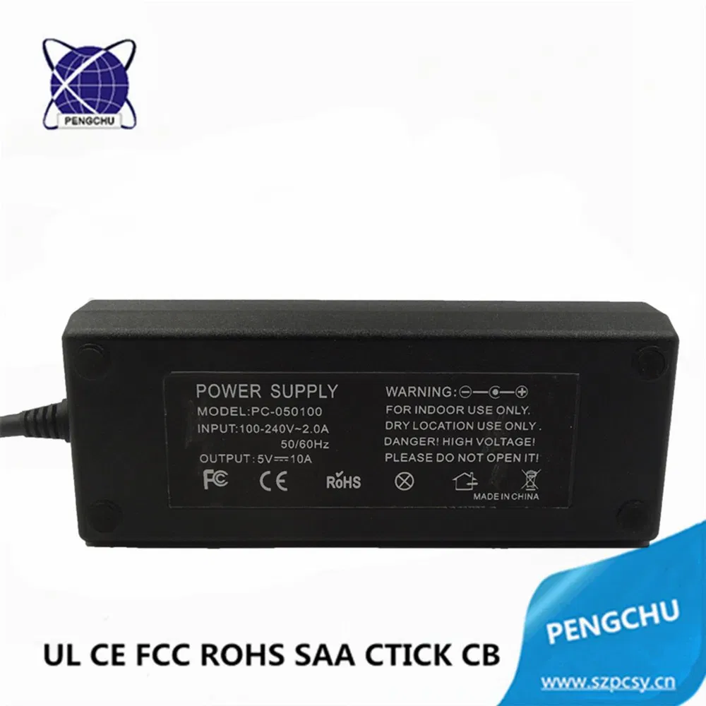5V 10A 50W AC DC Switch Mode Power Adapter/SMPS with UL CE FCC RoHS SAA CB