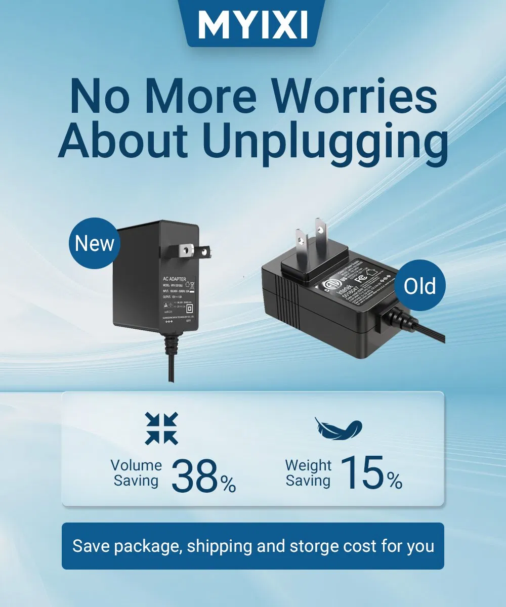 Myixi New GaN 12V 1A Power Adapter Class 2 AC DC Power Adaptor 12W CE RoHS ETL Custom OEM Factory Company Manufacturer Universal Power Supply