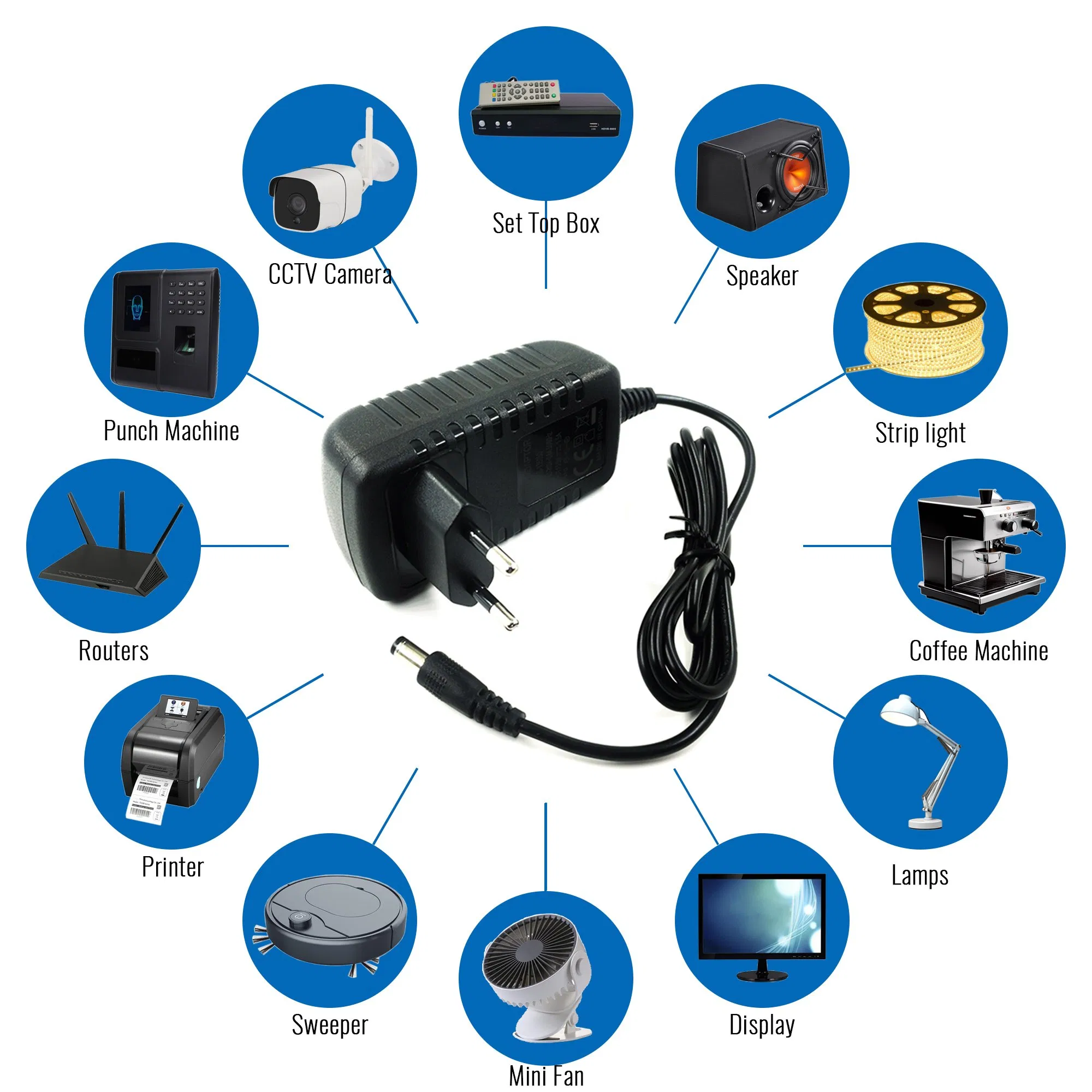 AC DC Adaptor European Standard Convenient Plug Fast Charge 12V1.5A Switching Power Adapter