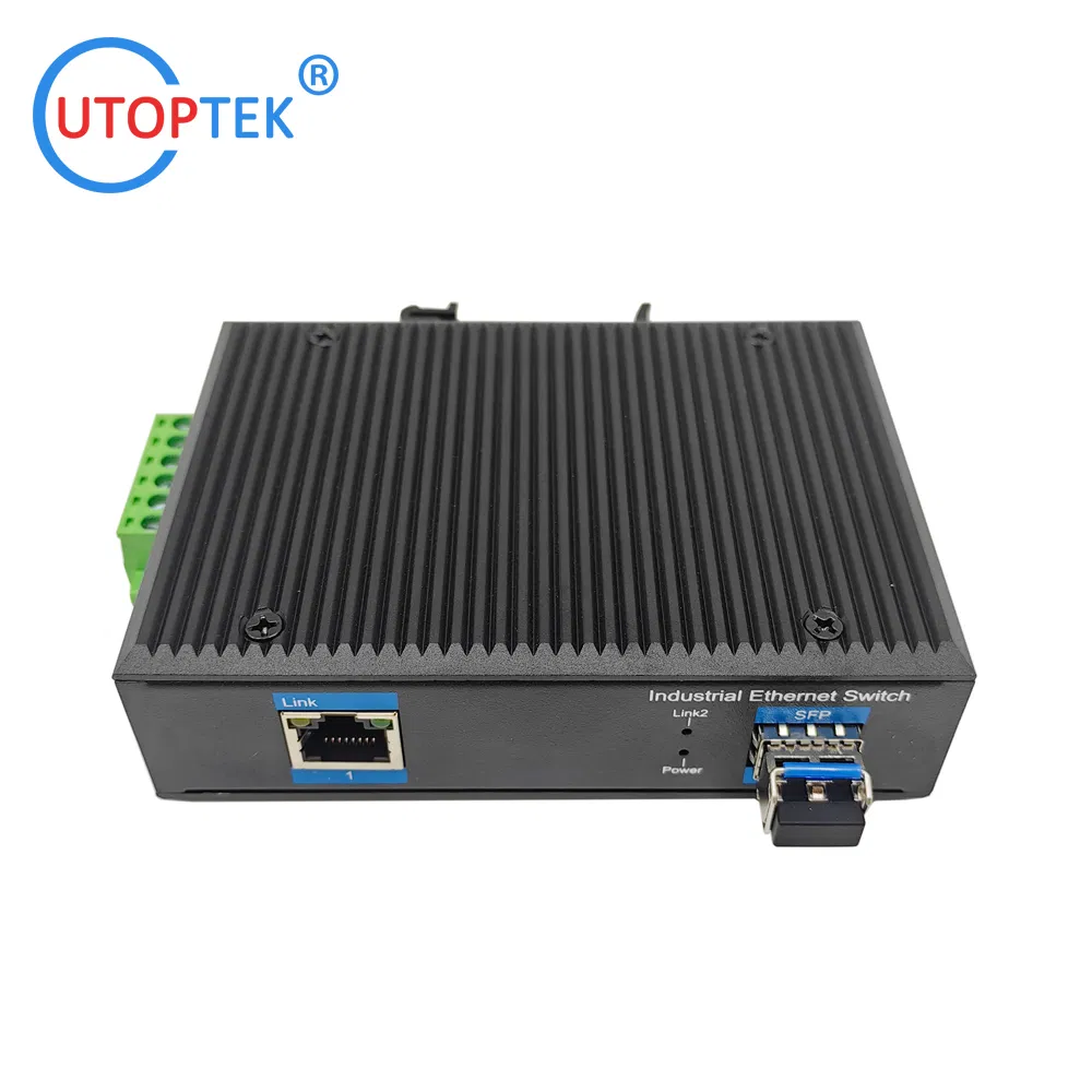 Industrial DIN Rail 1 RJ45+1 SFP Module LC 20km Single Mode Unmanaged Gigabit Media Converter 12V-52V Power