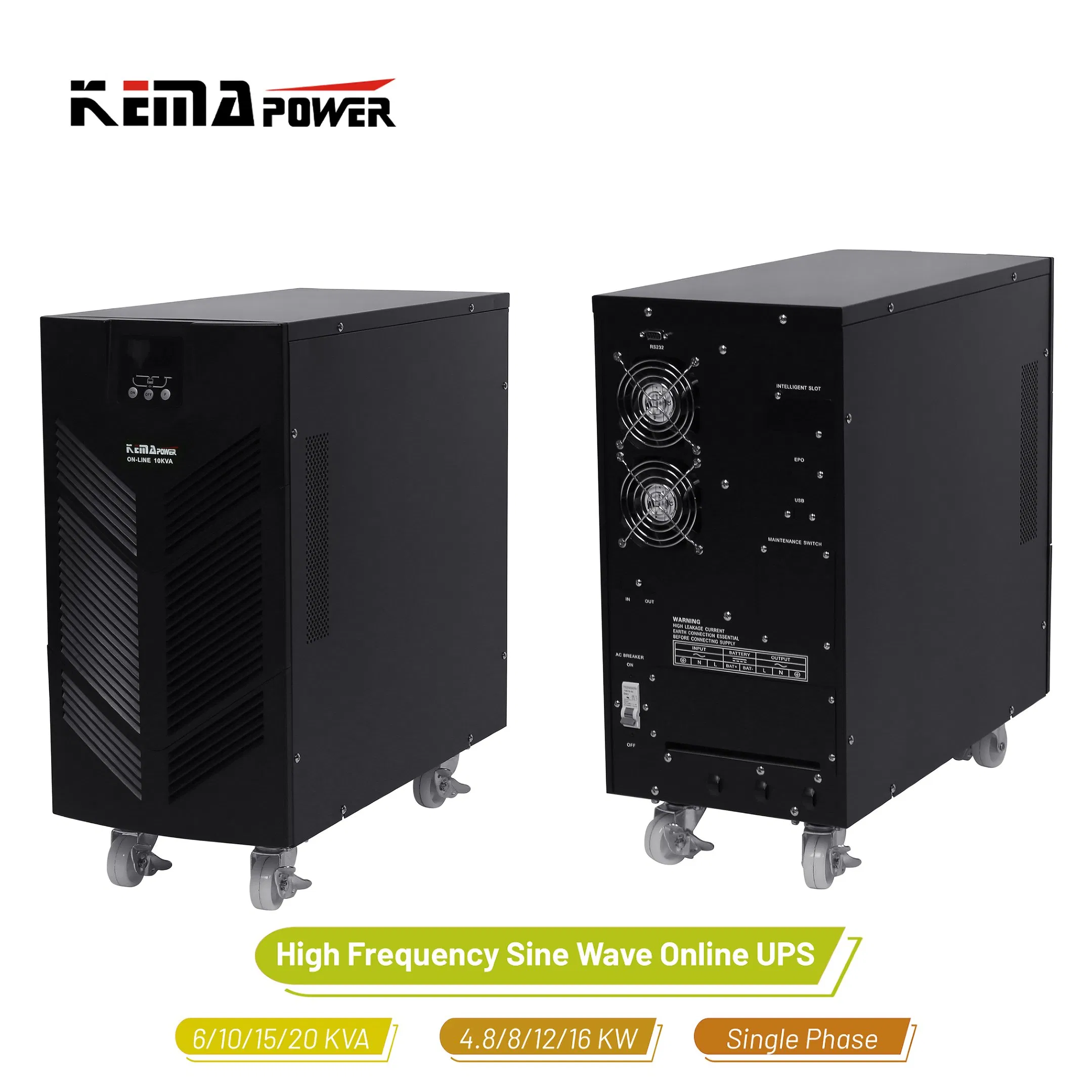 High Frequency UPS 6/10/15/20kVA Double Conversion Long Short Backup Internal External Battery Sine Wave Uninterruptible Power Supply Online UPS with LCD