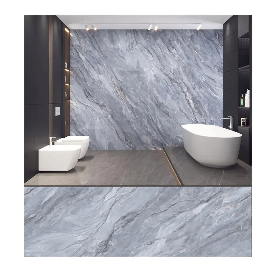 Interior Decorative High Glossy 3D Print PVC UV Marble Sheet Carbon Slate Marble Wall