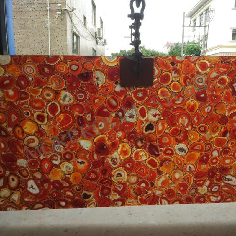 Semi Precious Stone Large Format Translucent Red Agate Onyx Stone Slab