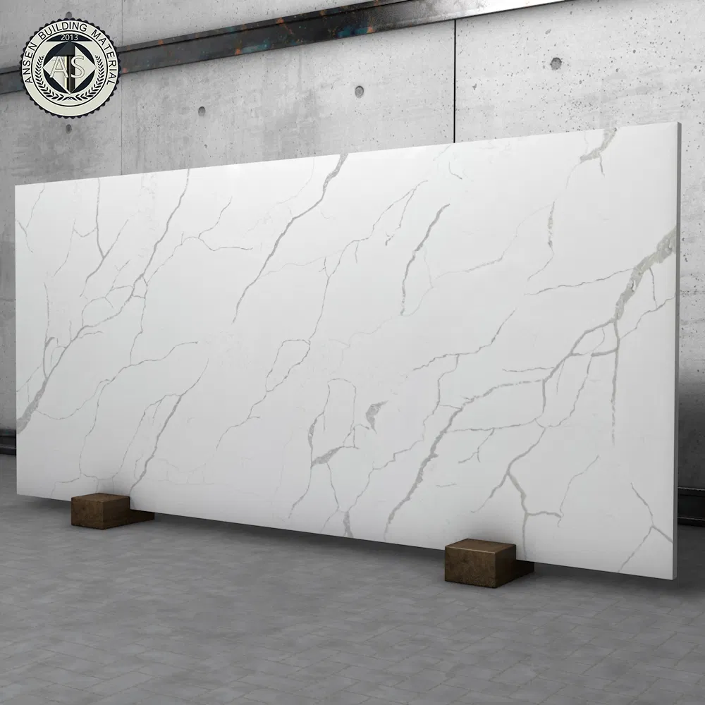 Glossy Surface Cut to Size 30mm Thickness Quartz Slab Countertop Artificial Calacatta Quartz Stone